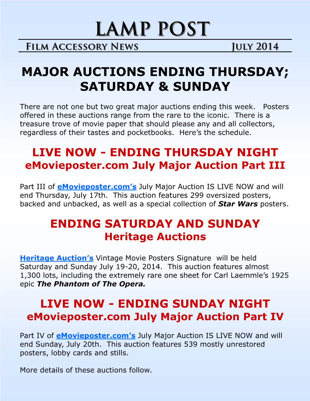 Major Auctions Ending Thursday; Saturday & Sunday