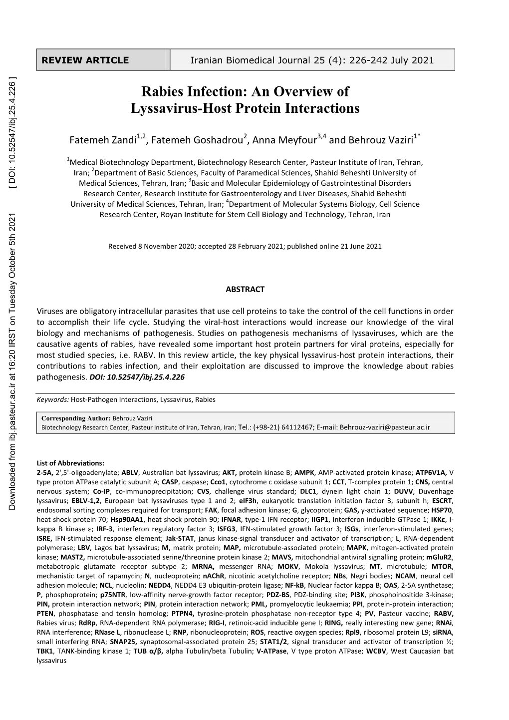 Rabies Infection: an Overview of Lyssavirus-Host Protein Interactions