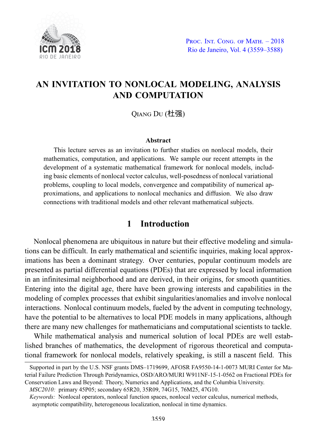 An Invitation to Nonlocal Modeling, Analysis and Computation
