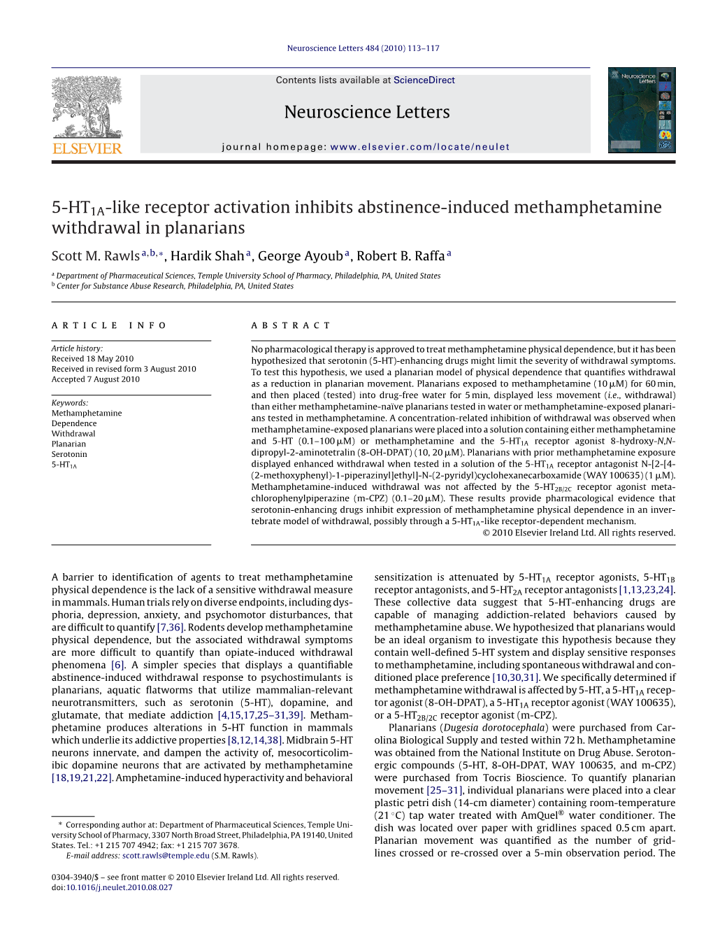 Methamphetamine Withdrawal and Planarians