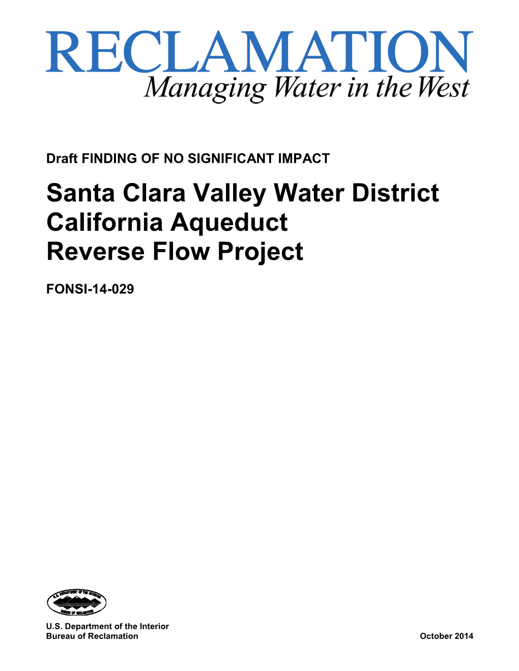 Santa Clara Valley Water District California Aqueduct Reverse Flow Project