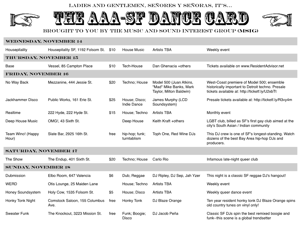 MSIG Dance Card