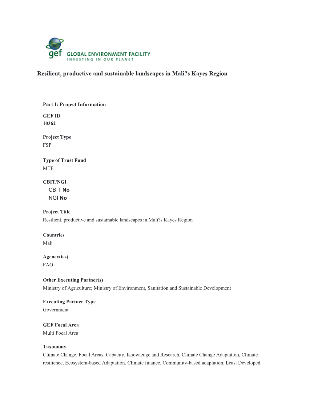 Global Environment Facility (GEF) Operations