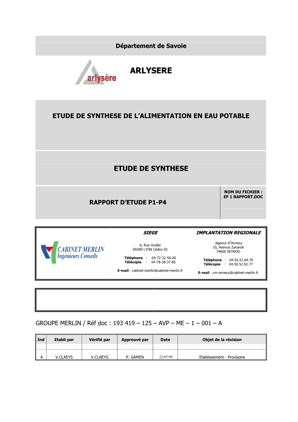 ARLYSERE Rapport AEP Phases 1