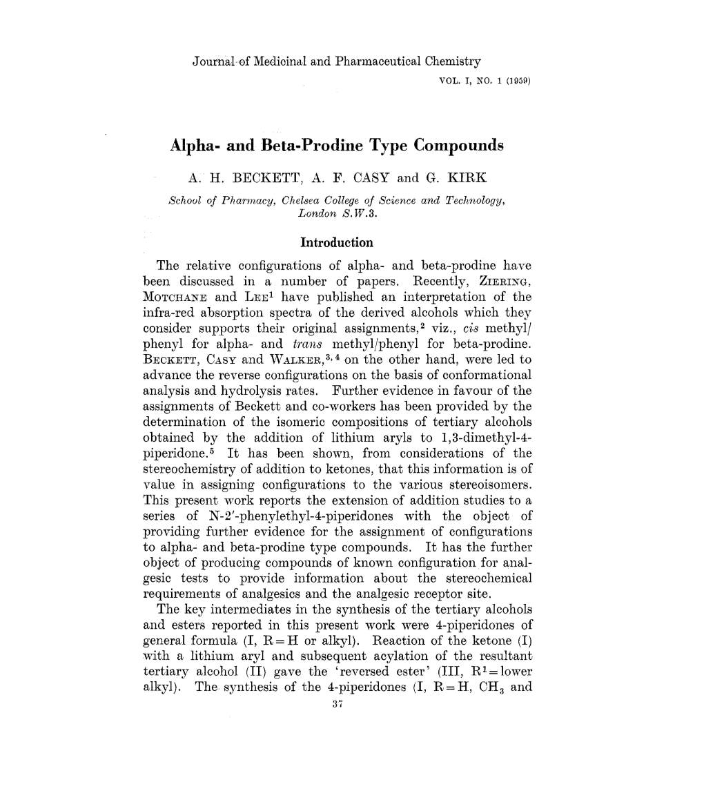 Alpha- and Beta-Prodine Type Compounds