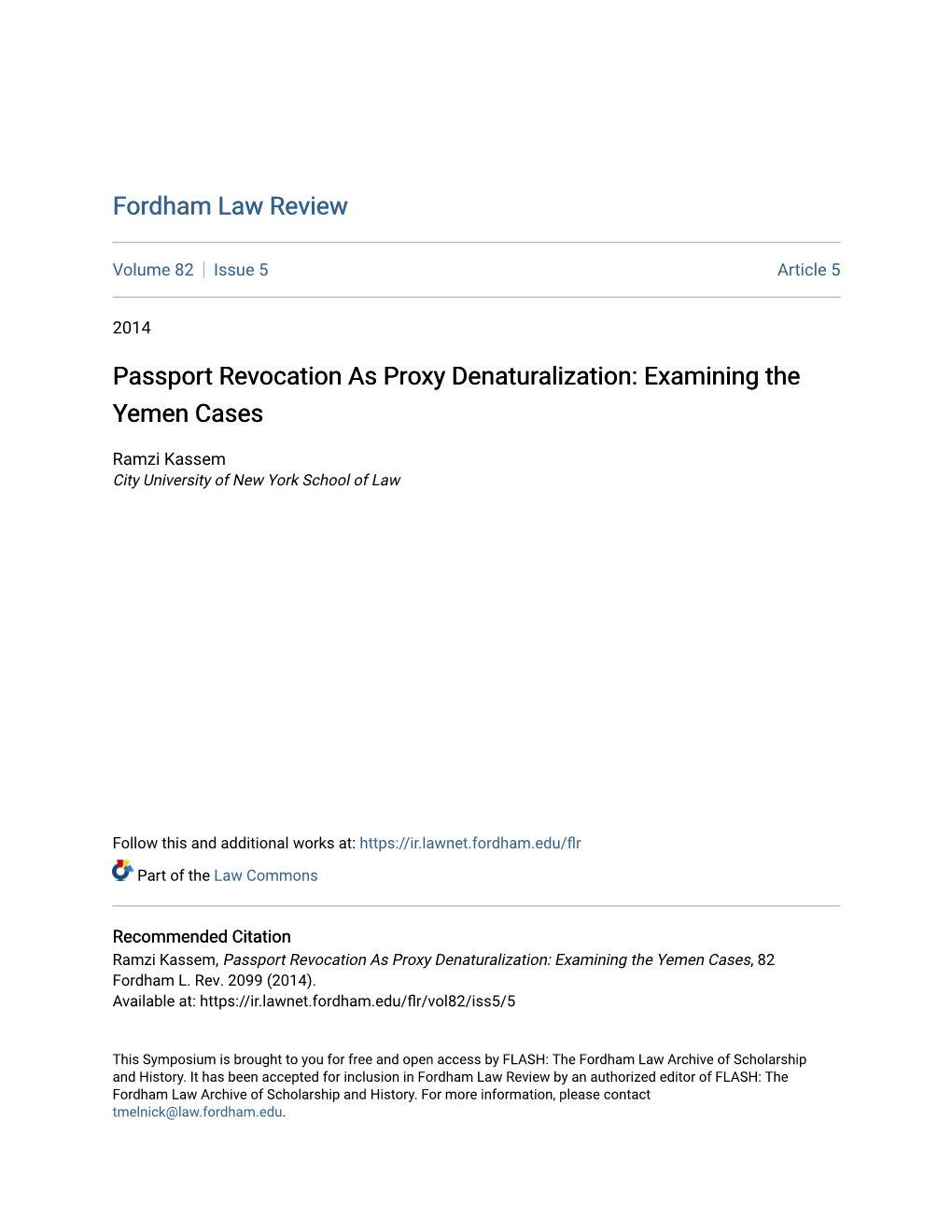 Passport Revocation As Proxy Denaturalization: Examining the Yemen Cases