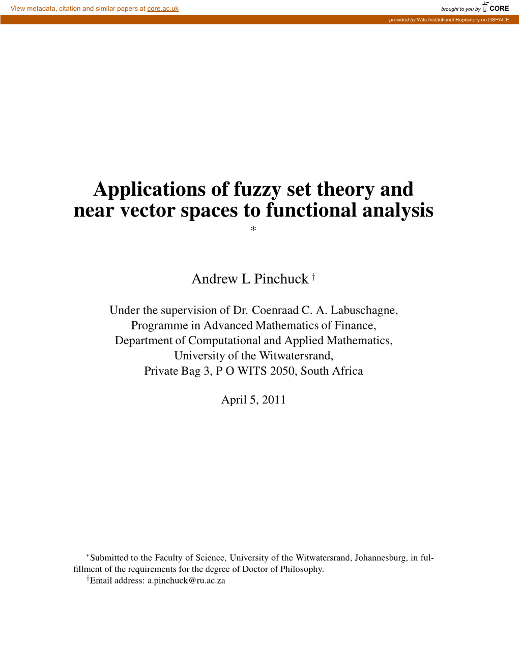 Applications of Fuzzy Set Theory and Near Vector Spaces to Functional Analysis ∗