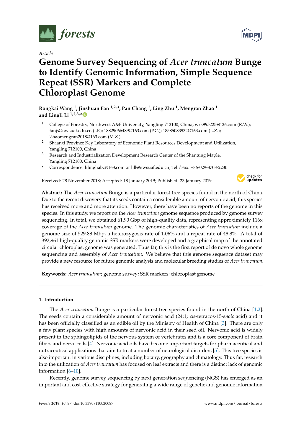 (SSR) Markers and Complete Chloroplast Genome