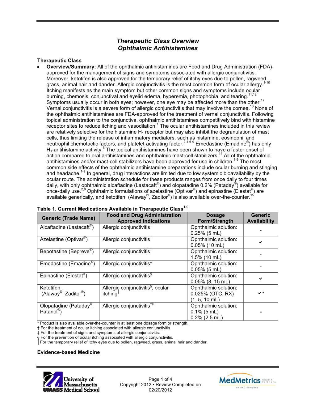 Therapeutic Class Overview Ophthalmic Antihistamines