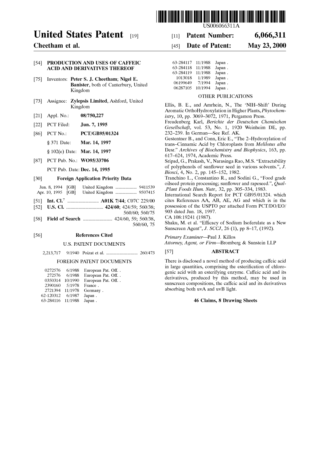 United States Patent [19] [11] Patent Number: 6,066,311 Cheetham Et Al