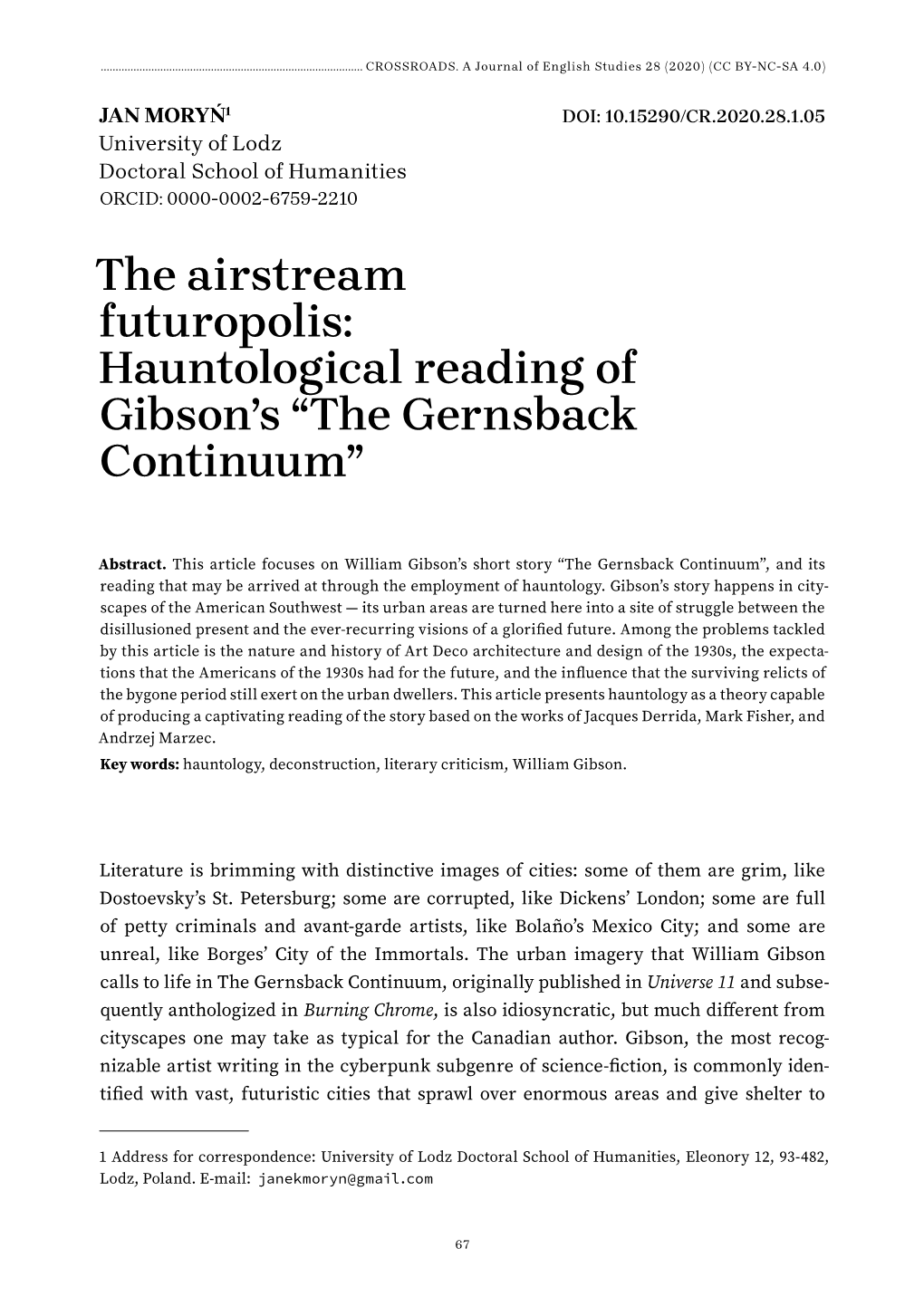 Hauntological Reading of Gibson's “The Gernsback Continuum”