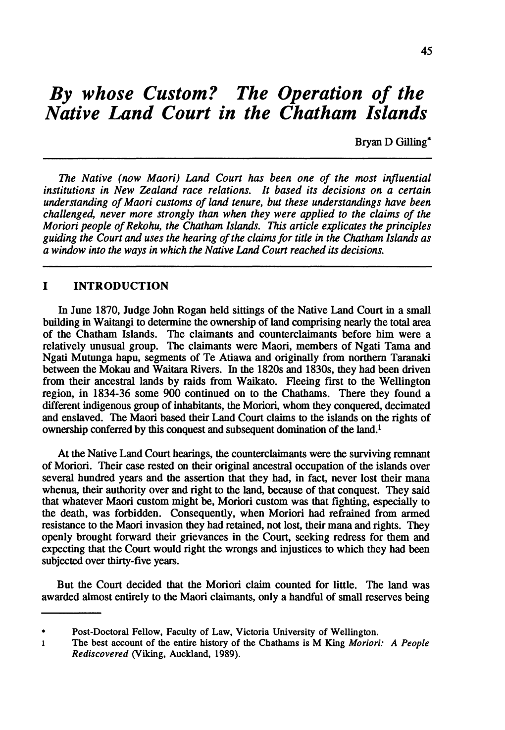 The Operation of the Native Land Court in the Chatham Islands