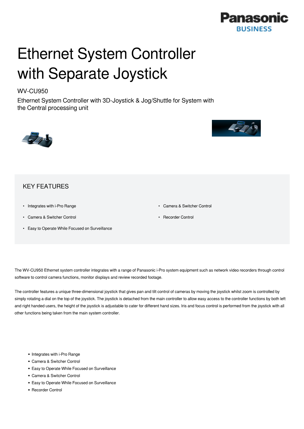 Ethernet System Controller with Separate Joystick