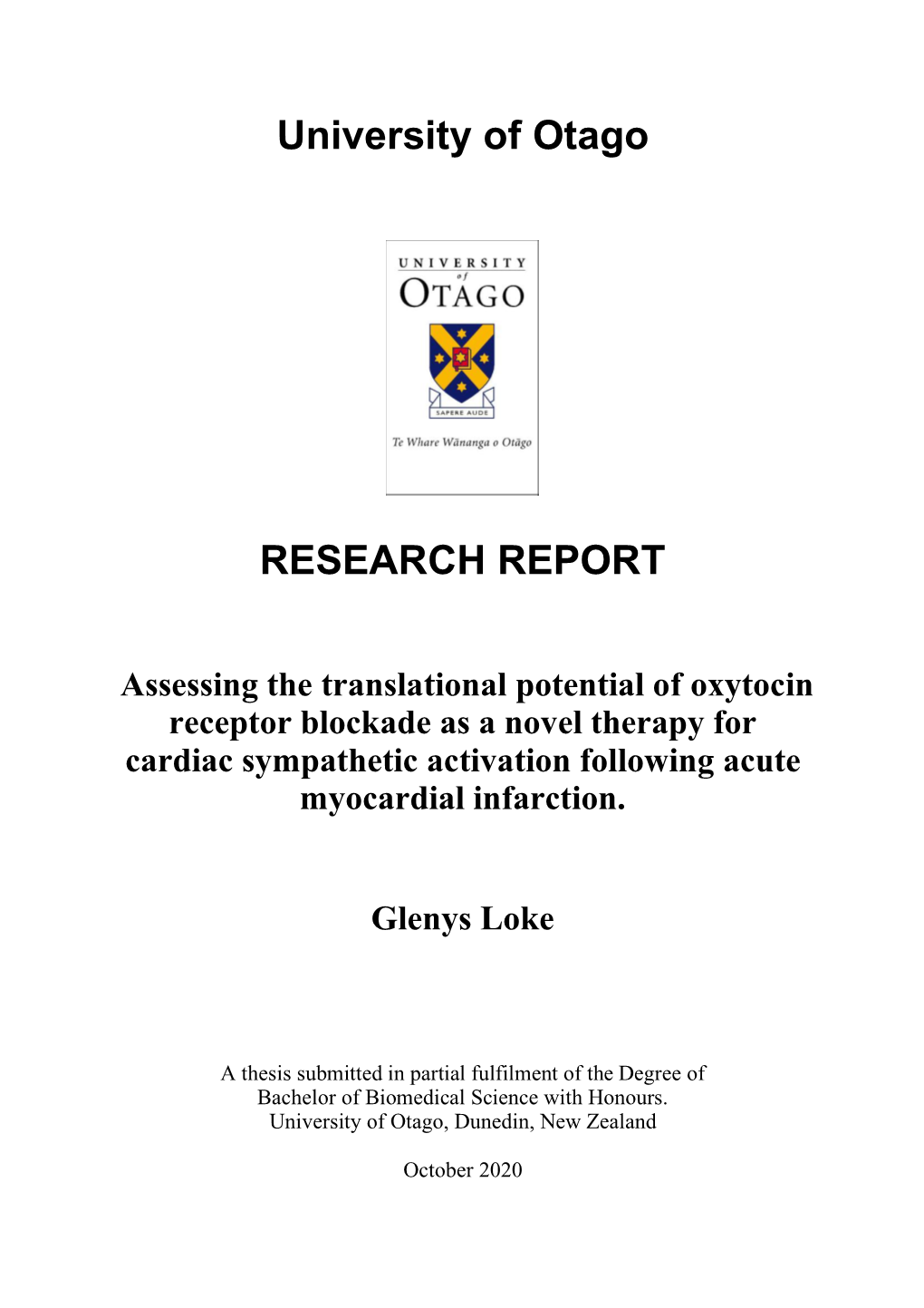 University of Otago RESEARCH REPORT