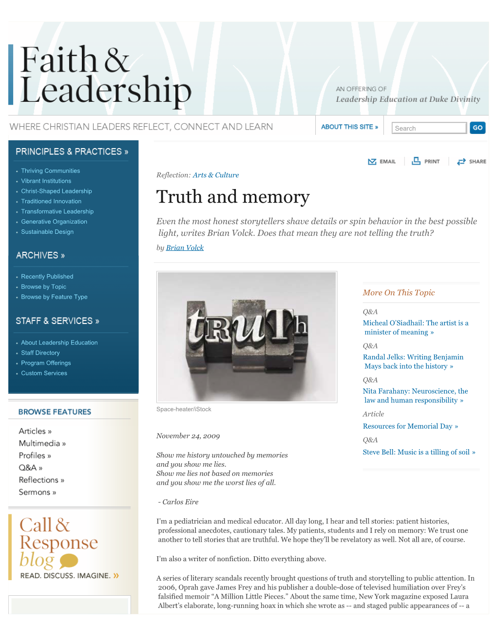 Truth and Memory | Faith & Leadership