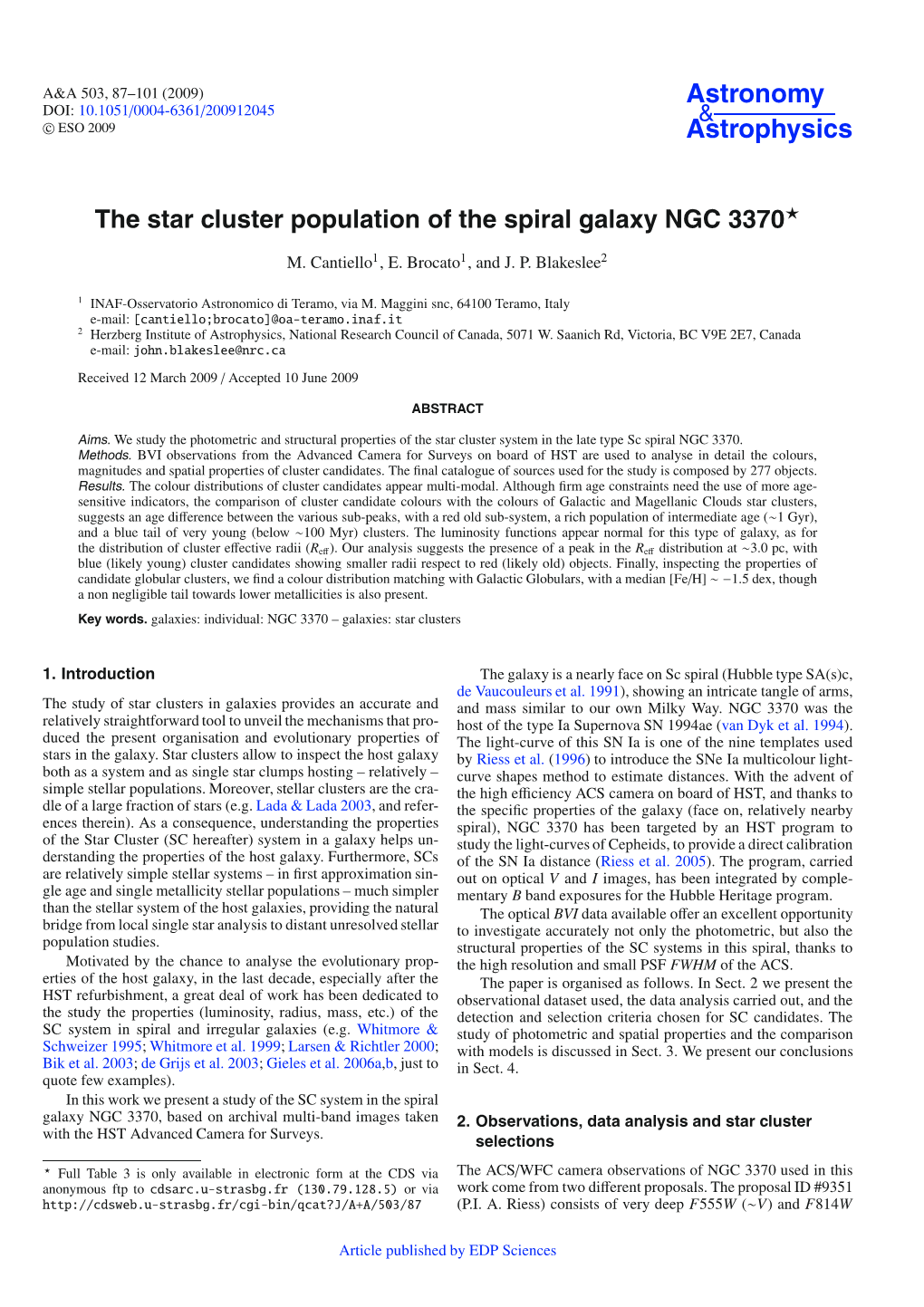 The Star Cluster Population of the Spiral Galaxy NGC 3370