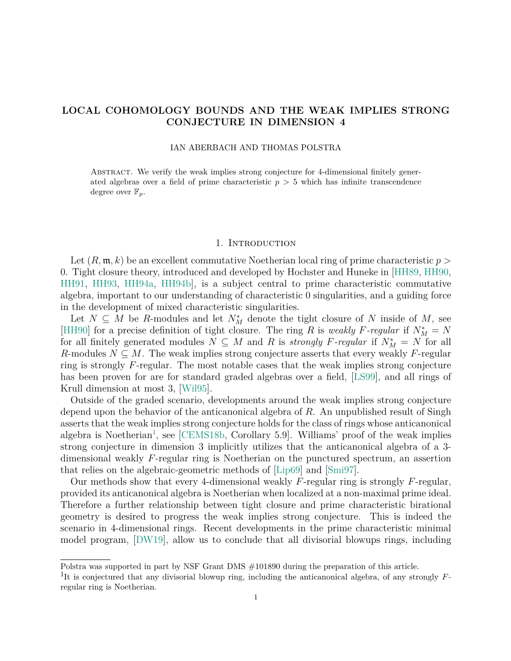 Local Cohomology Bounds and the Weak Implies Strong Conjecture in Dimension 4