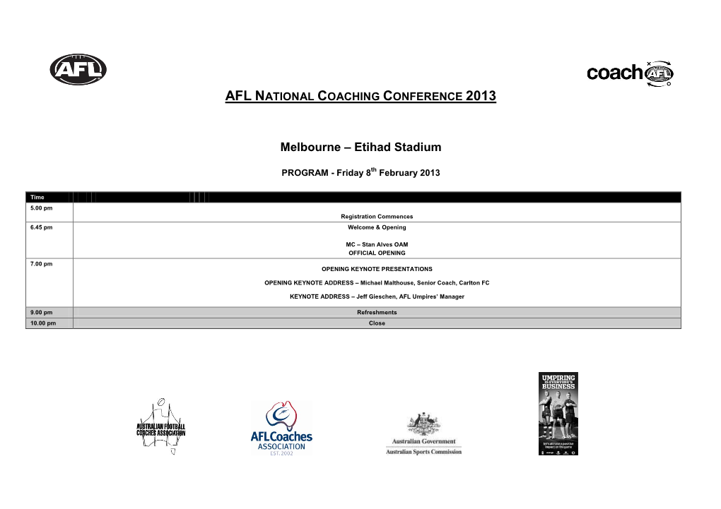 Afl National Coaching Conference 2013