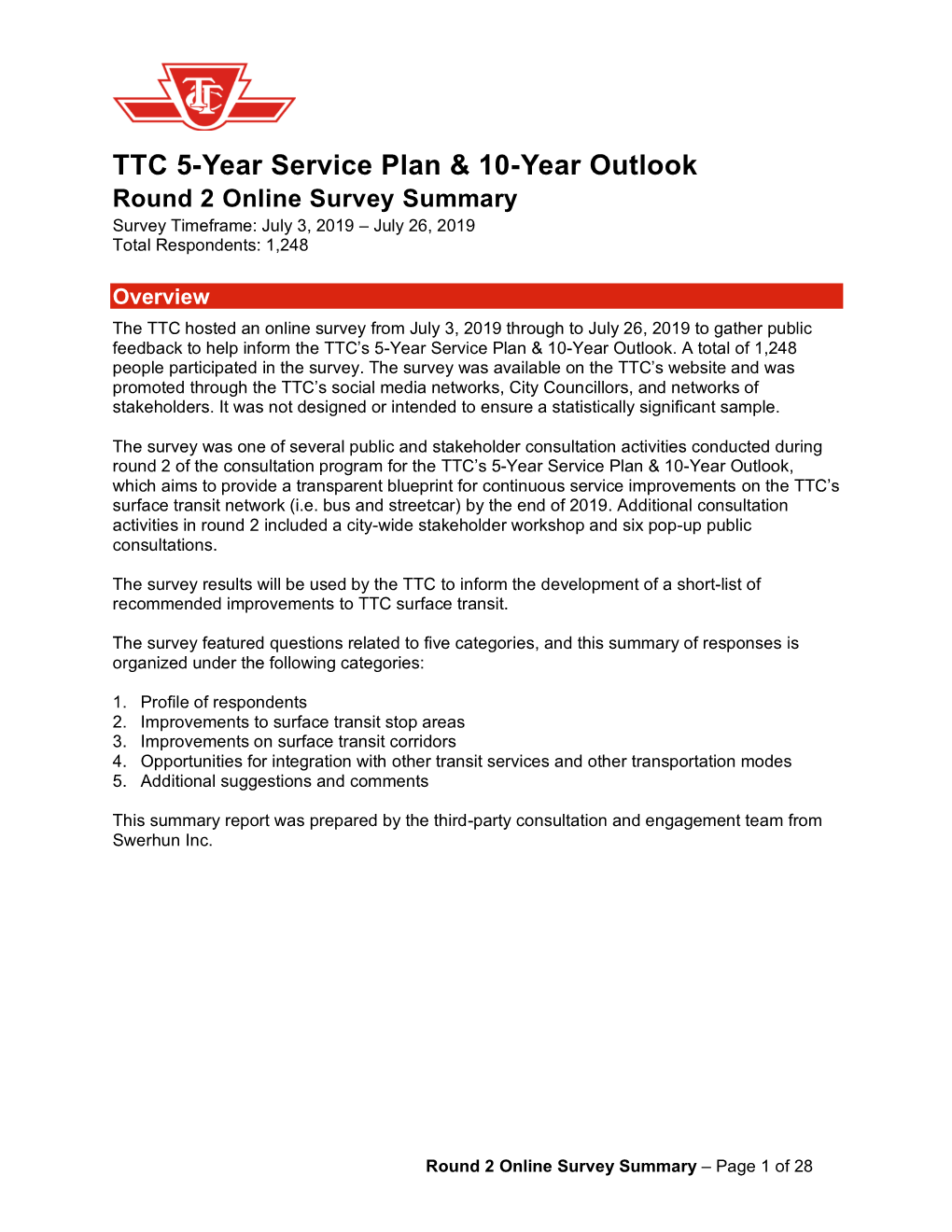 Round 2 Online Survey Summary Survey Timeframe: July 3, 2019 – July 26, 2019 Total Respondents: 1,248