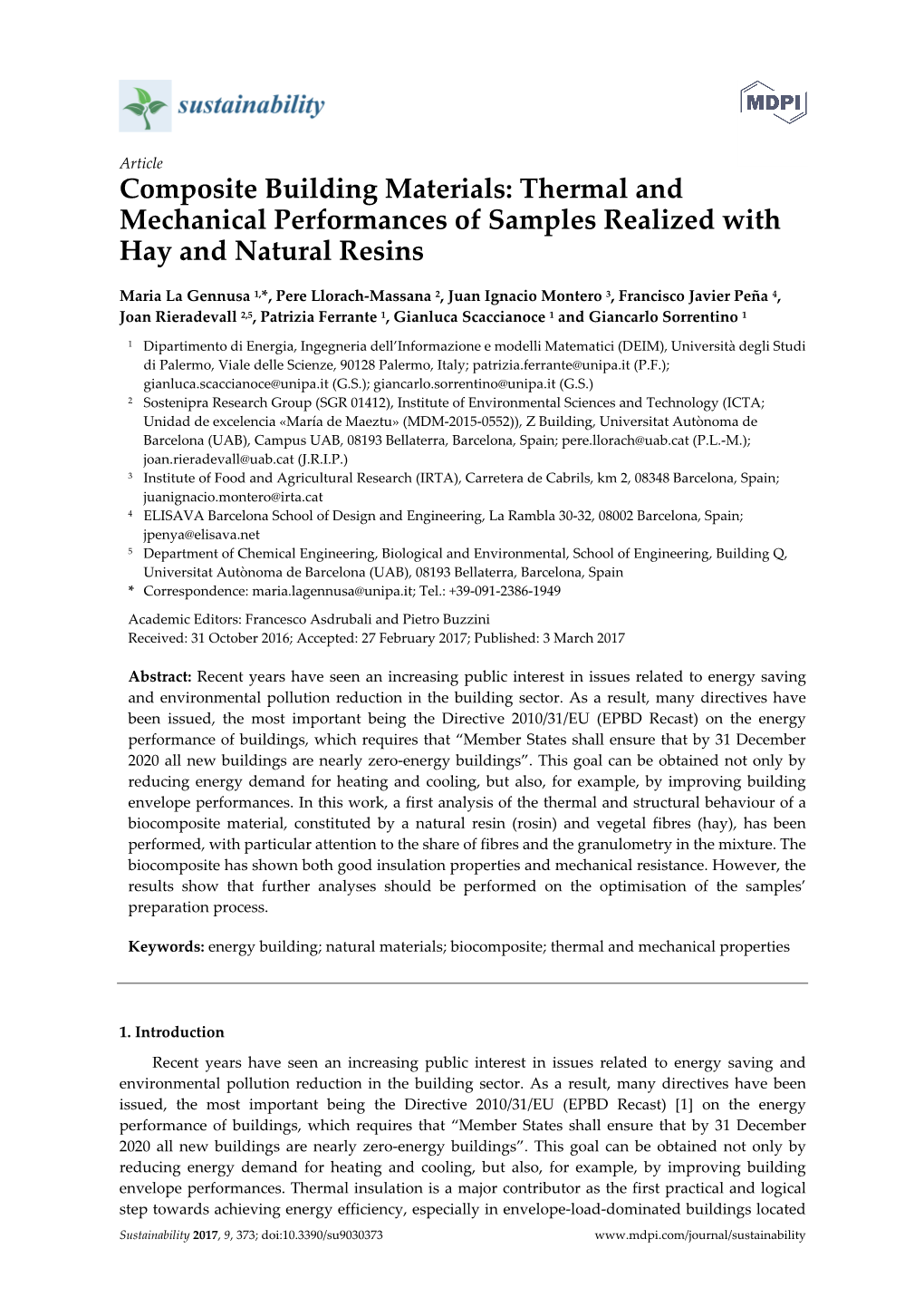 Composite Building Materials: Thermal and Mechanical Performances of Samples Realized with Hay and Natural Resins