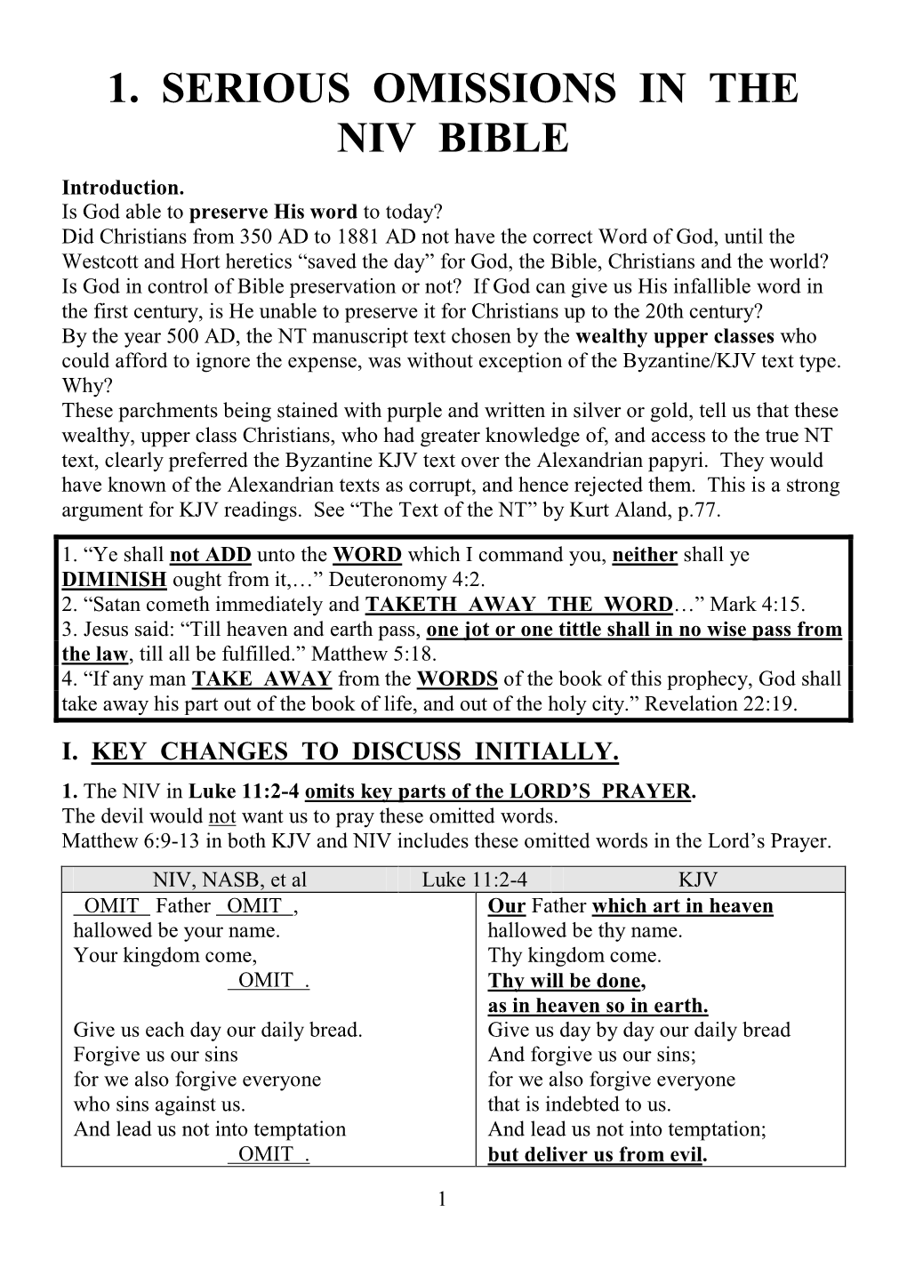 1. SERIOUS OMISSIONS in the NIV BIBLE Introduction