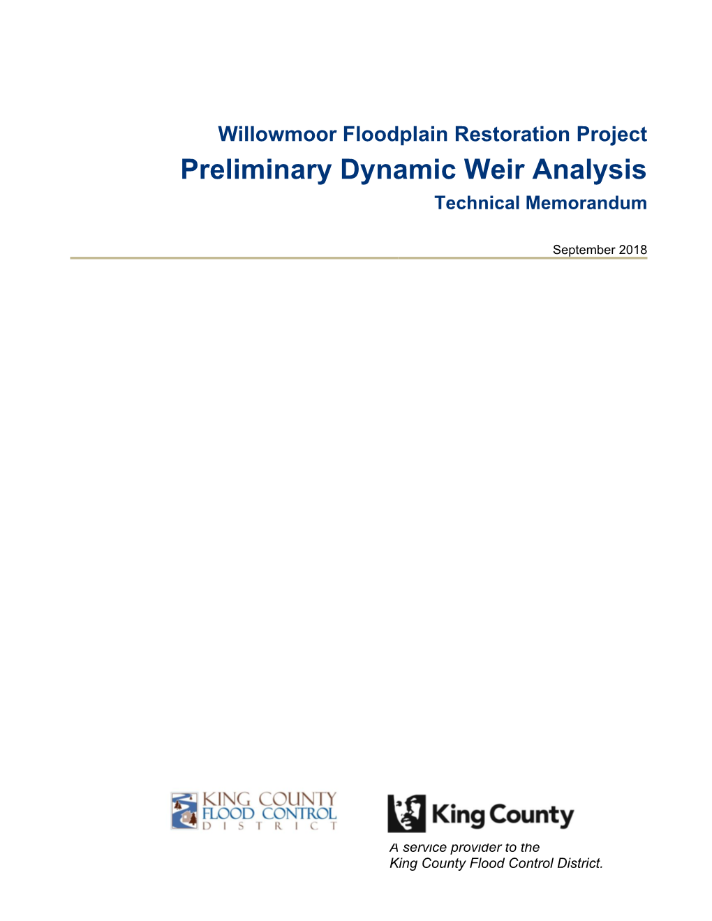 Willowmoor Preliminary Dynamic Weir Analysis Technical Memorandum