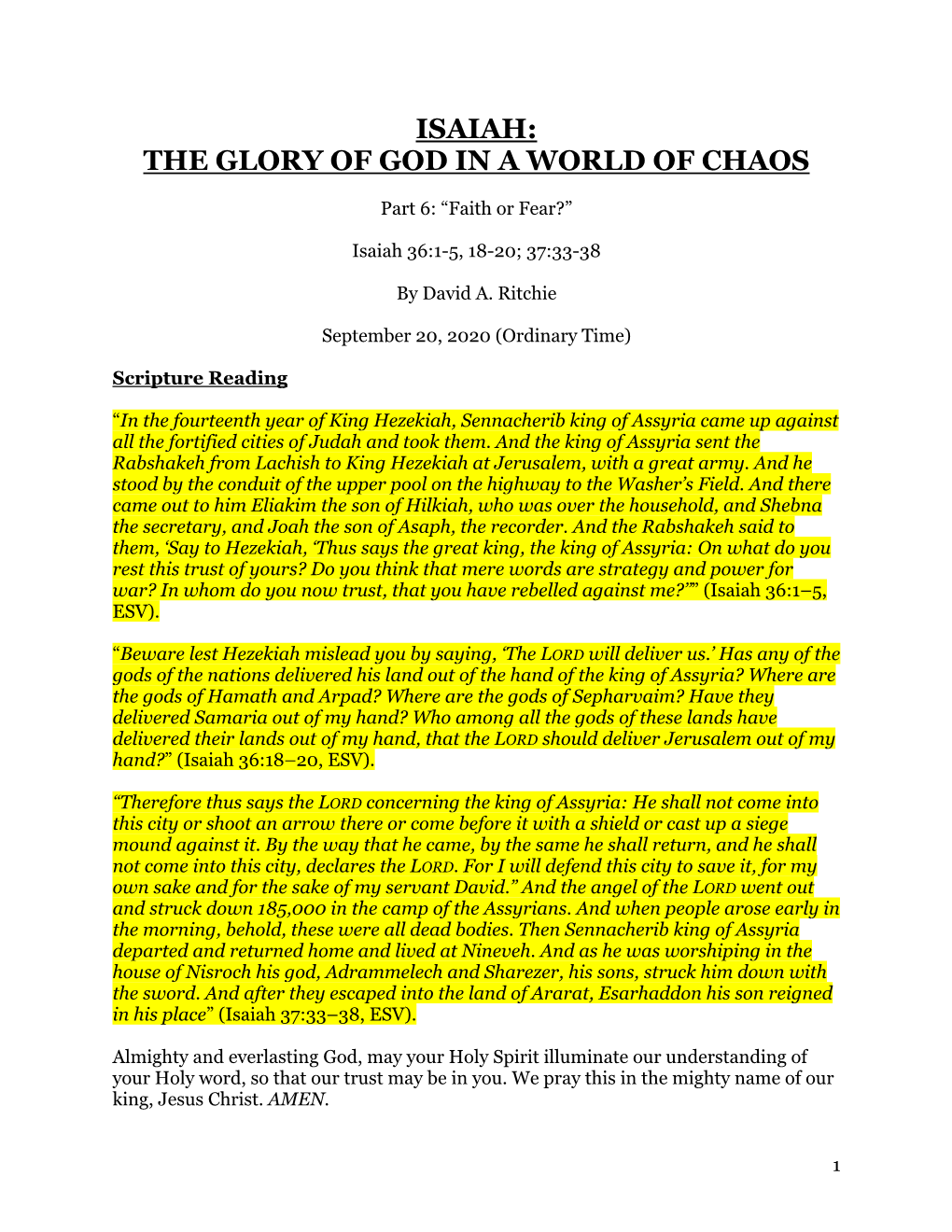 Isaiah: the Glory of God in a World of Chaos