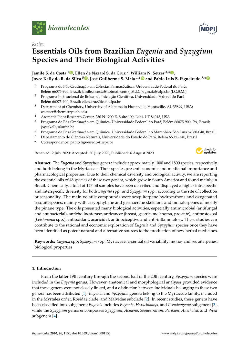 Essentials Oils from Brazilian Eugenia and Syzygium Species and Their Biological Activities