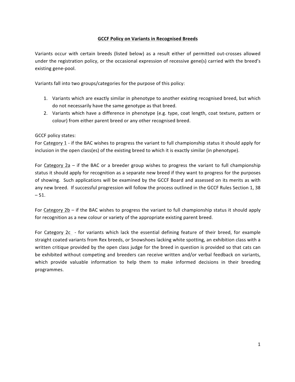 GCCF Policy on Variants in Recognised Breeds Feb 2017