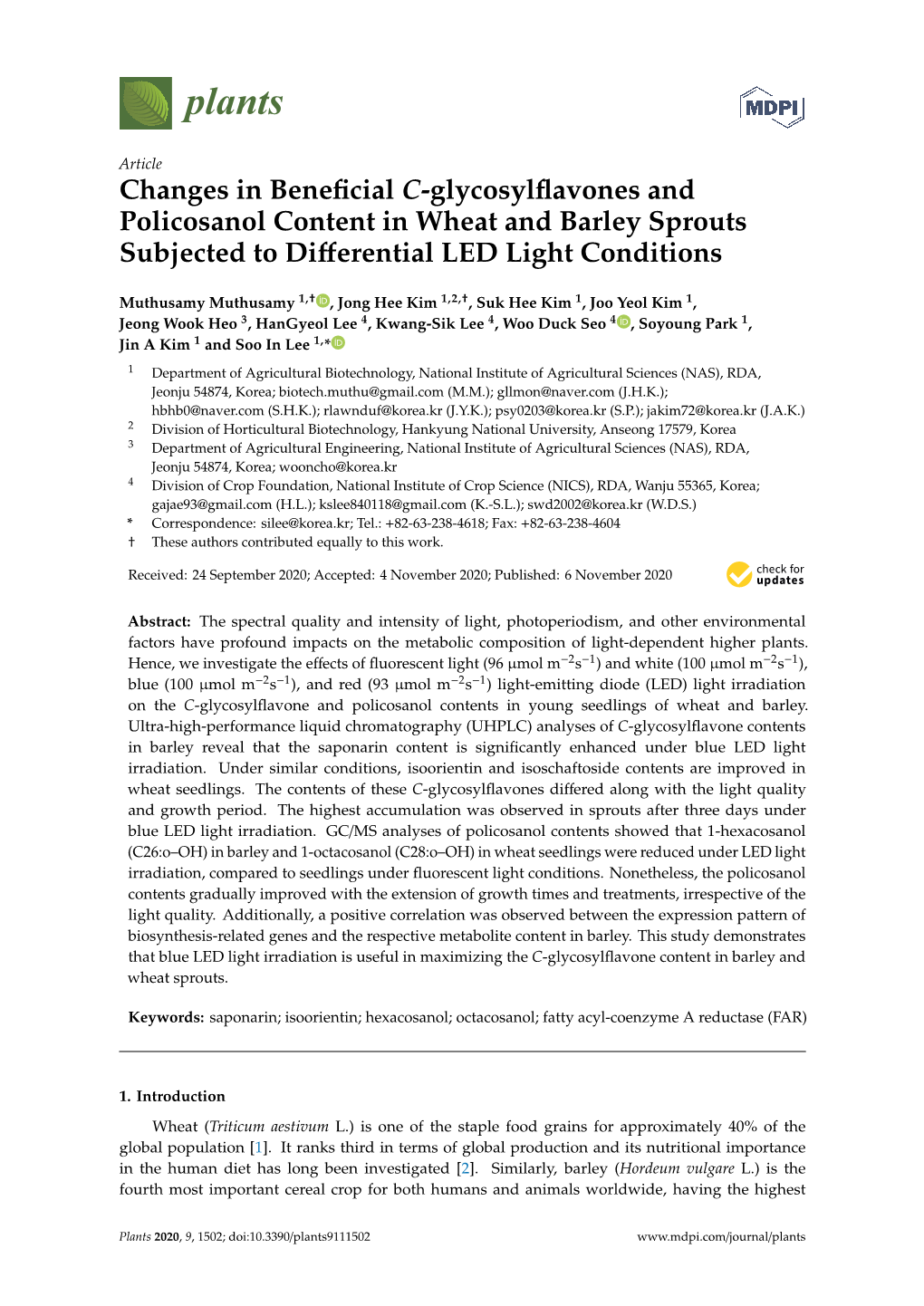 Changes in Beneficial C-Glycosylflavones and Policosanol