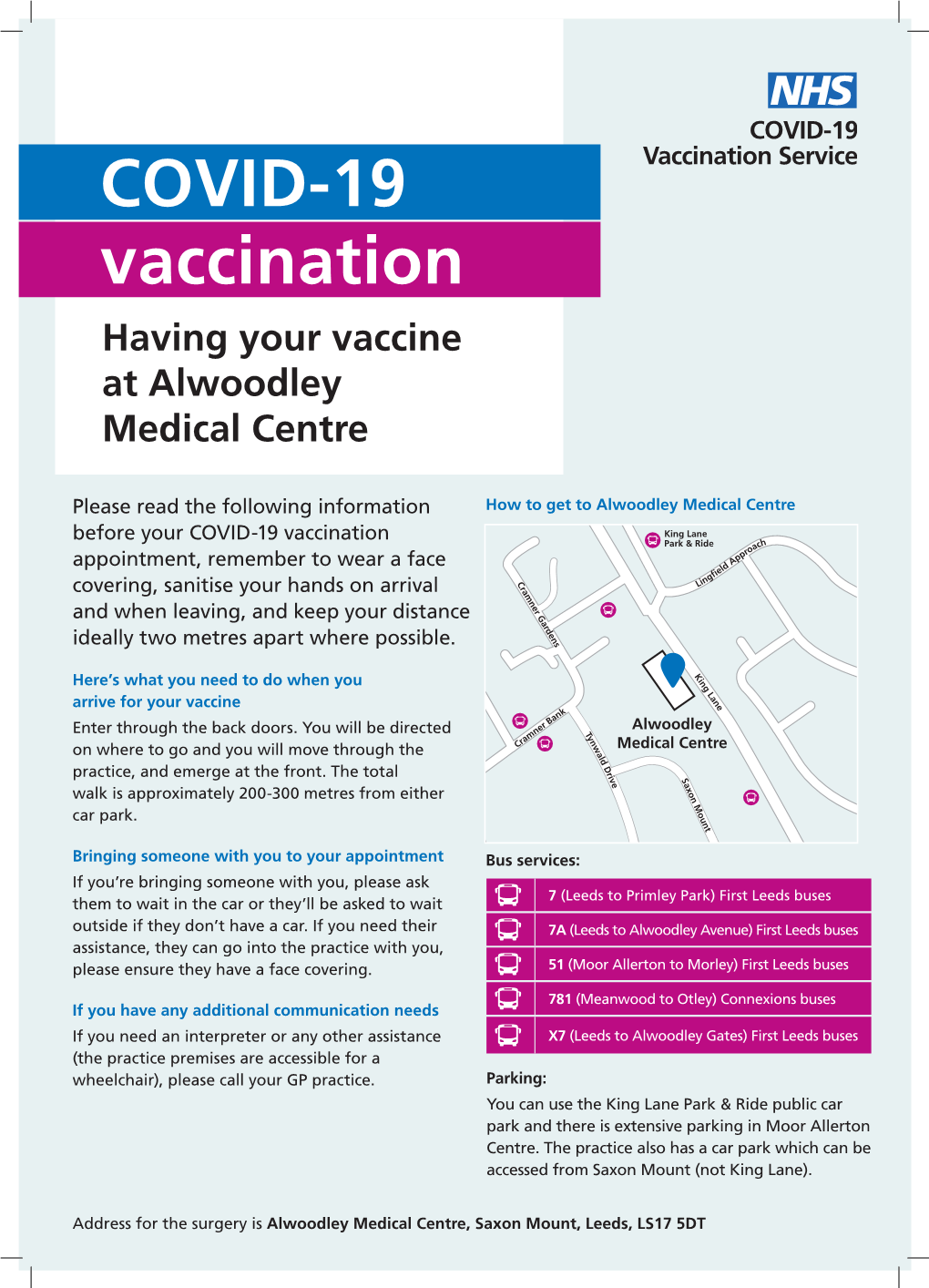 COVID-19 Vaccination Having Your Vaccine at Alwoodley Medical Centre