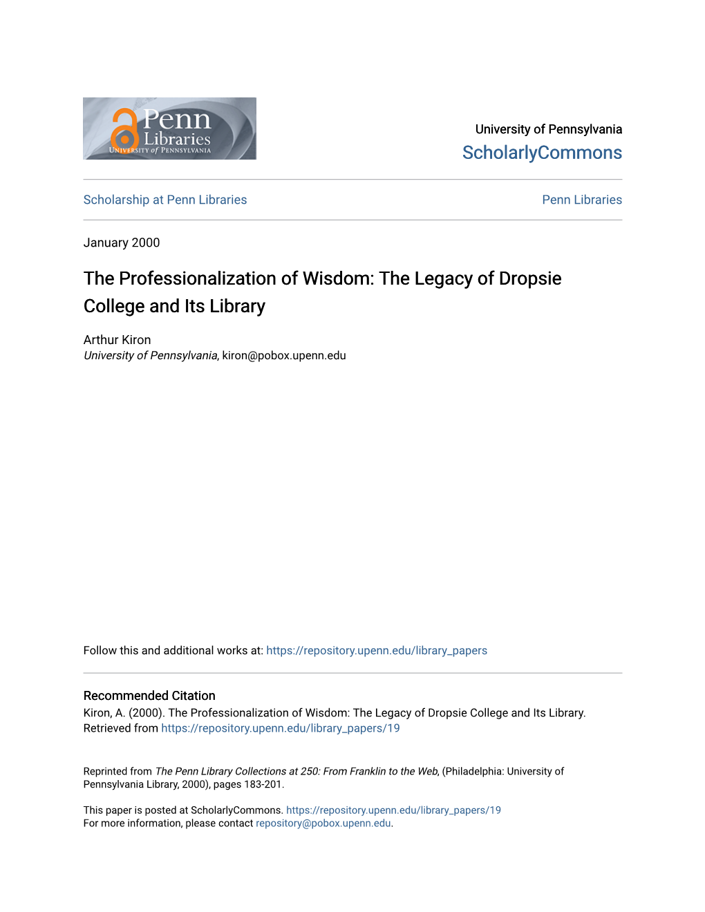 The Legacy of Dropsie College and Its Library