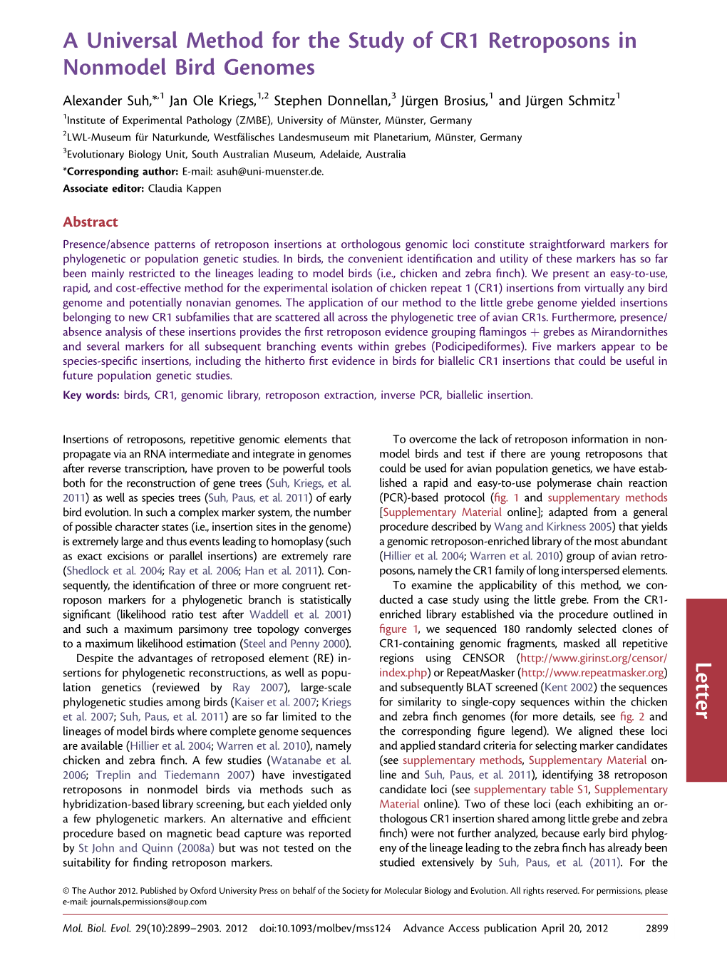 A Universal Method for the Study of CR1 Retroposons in Nonmodel Bird Genomes Letter