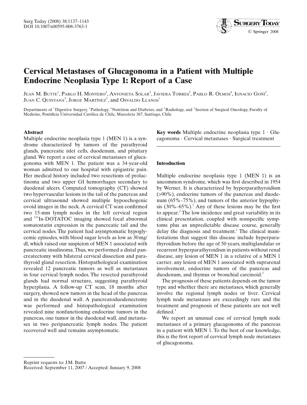 Cervical Metastases of Glucagonoma in a Patient with Multiple Endocrine Neoplasia Type 1: Report of a Case