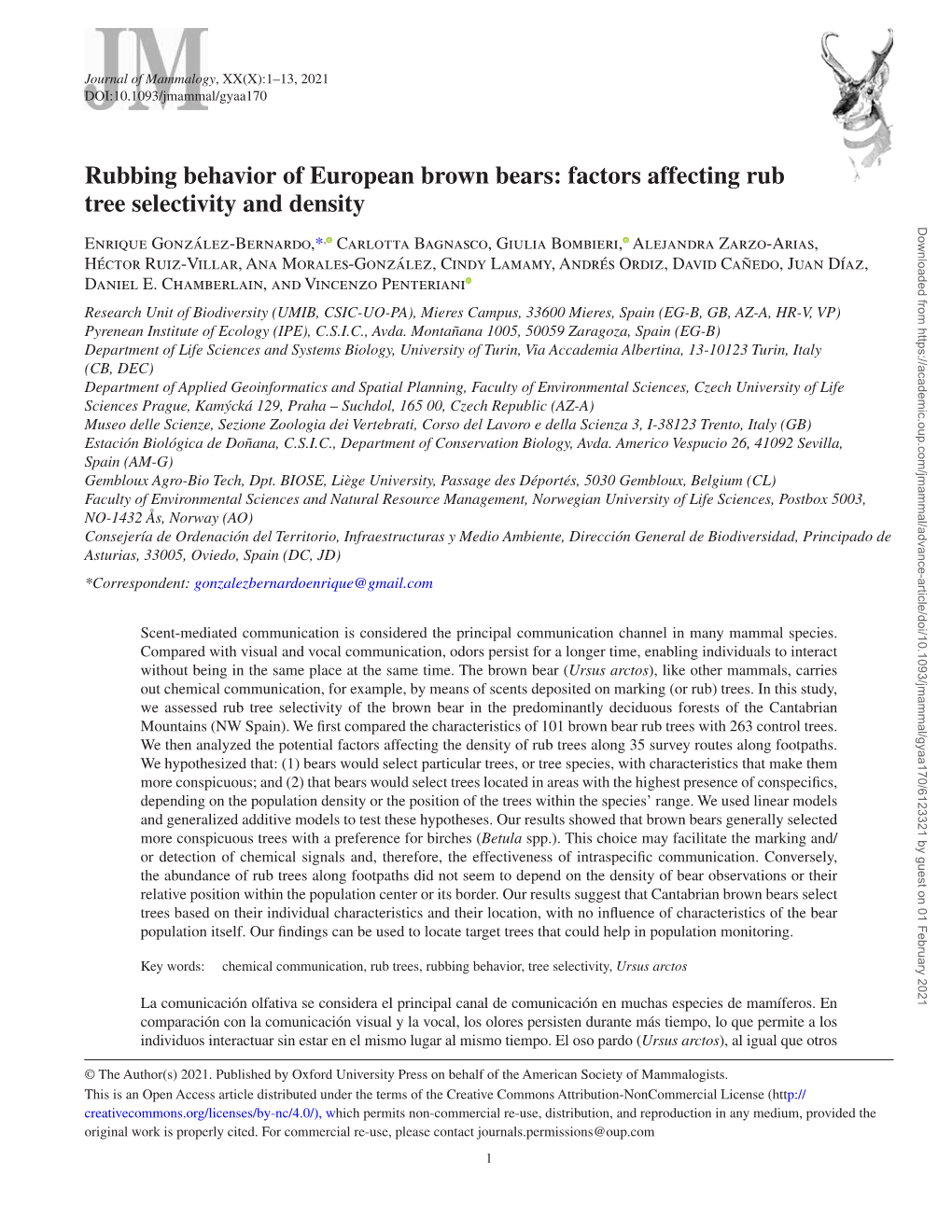 Rubbing Behavior of European Brown Bears