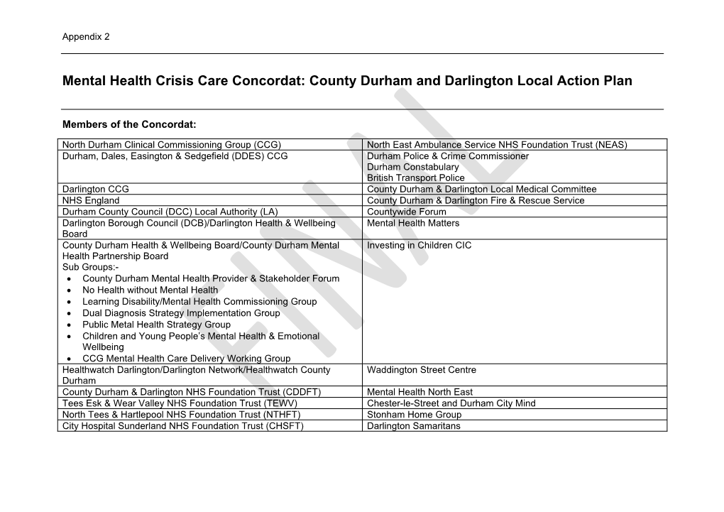 Mental Health Crisis Care Concordat: County Durham and Darlington Local Action Plan