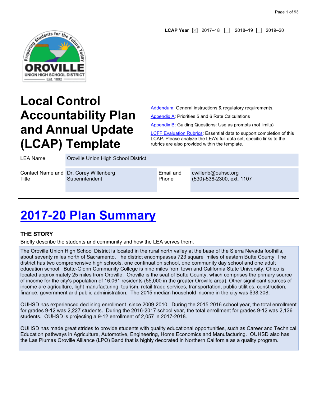 2017-20 LCAP & 2016-17 Annual Update