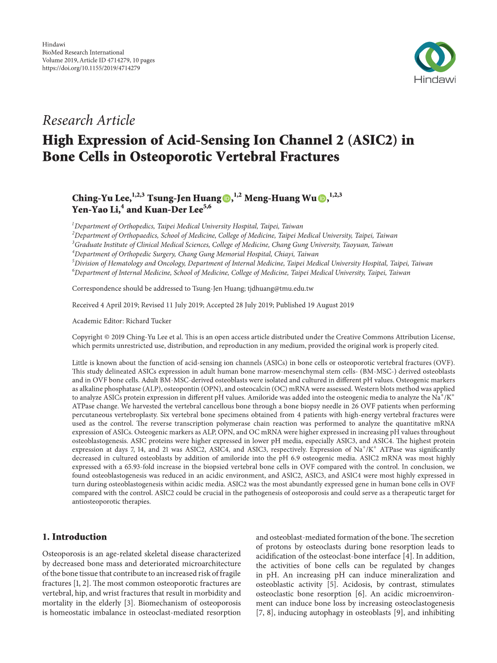 High Expression of Acid-Sensing Ion Channel 2 (ASIC2) in Bone Cells in Osteoporotic Vertebral Fractures