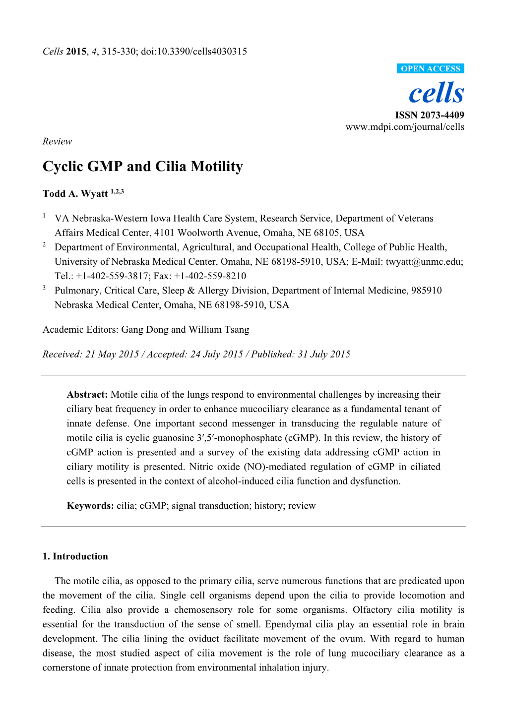 Cyclic GMP and Cilia Motility