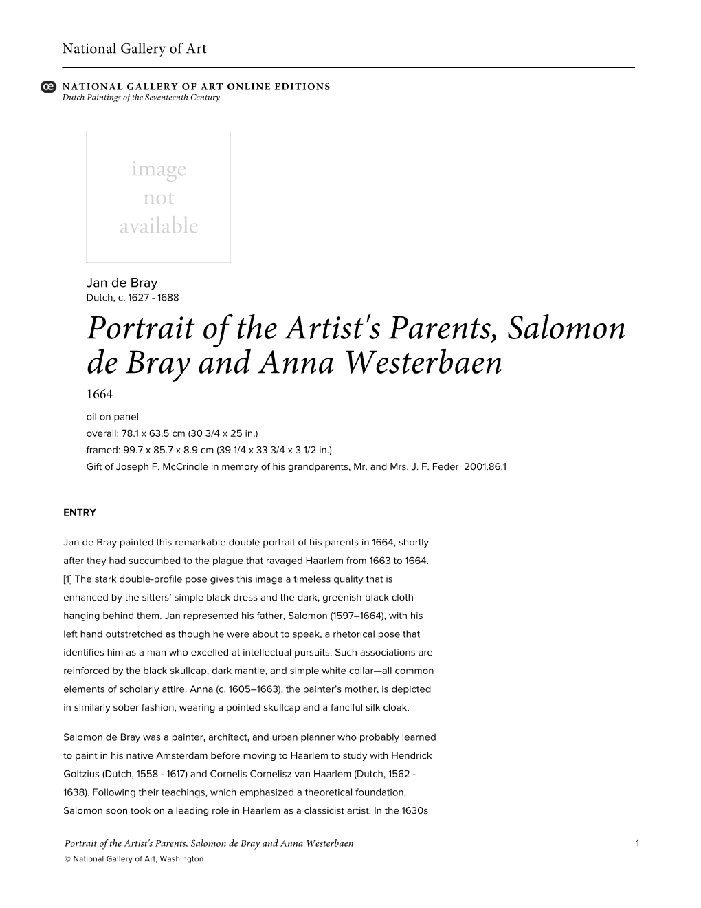 Portrait of the Artist's Parents, Salomon De Bray and Anna Westerbaen