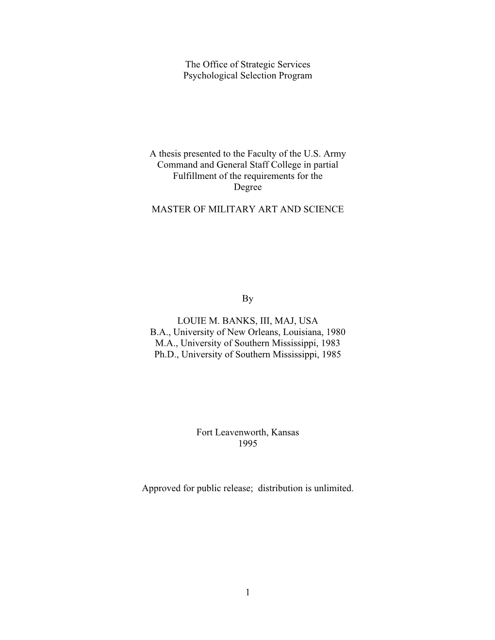 2. Thesis on OSS Psychological Selection Program