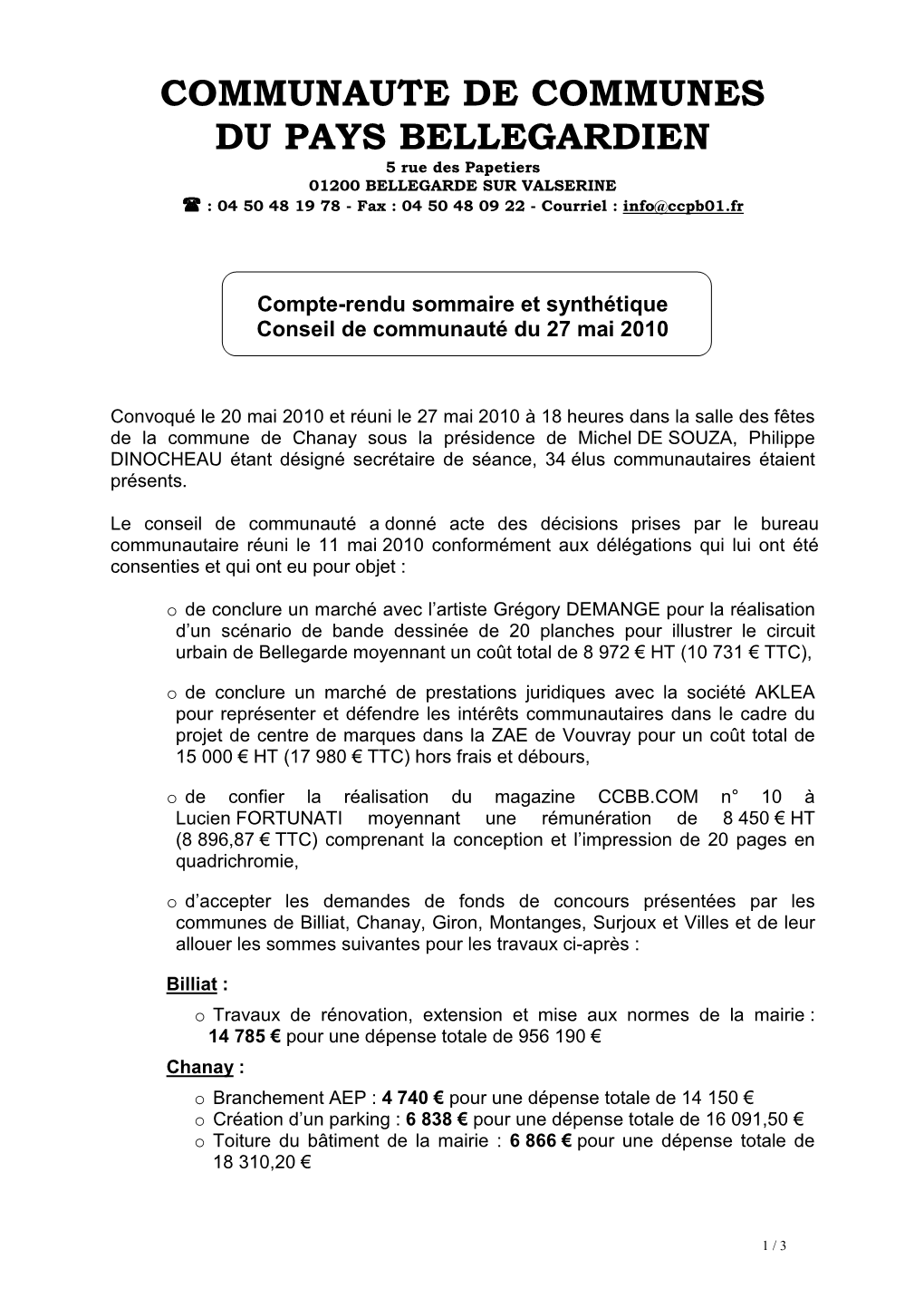 Compte Rendu 3-CR Sommaire 27.05.2010