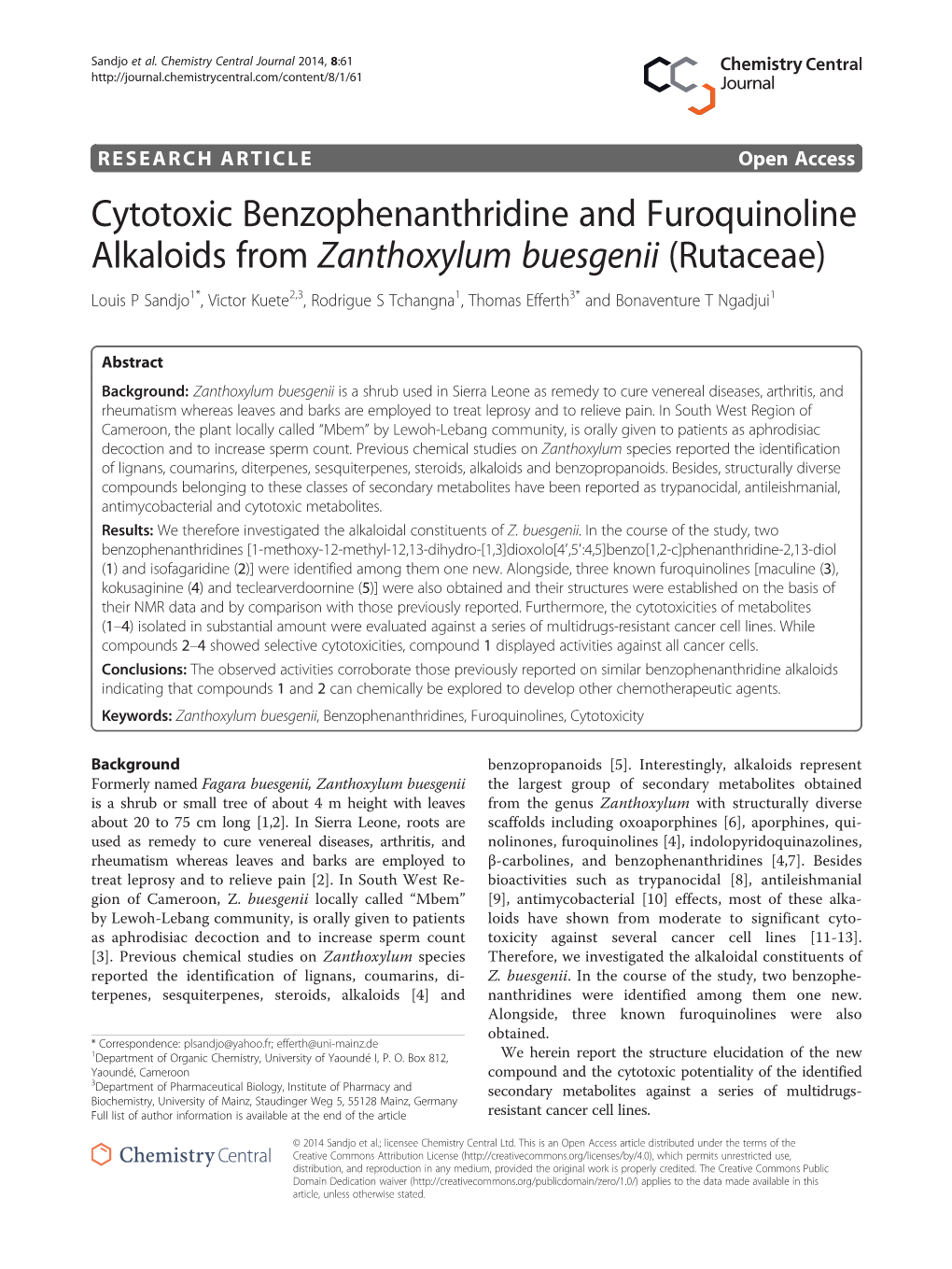 Cytotoxic Benzophenanthridine and Furoquinoline Alkaloids From