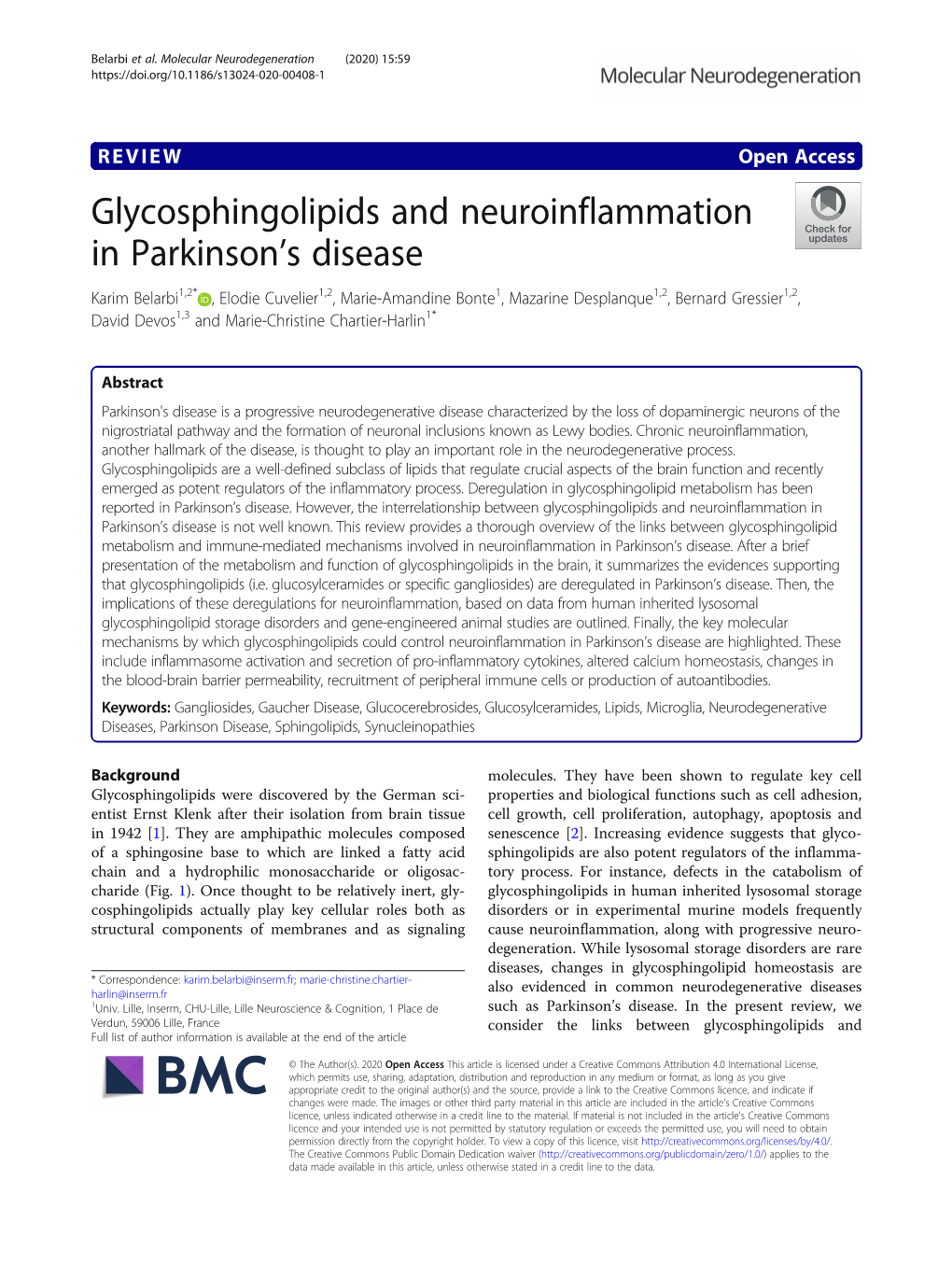 Glycosphingolipids and Neuroinflammation in Parkinson's