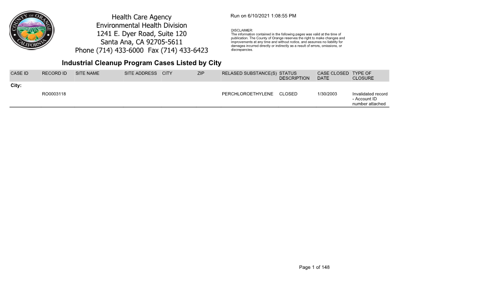 Industrial Cleanup Cases by City