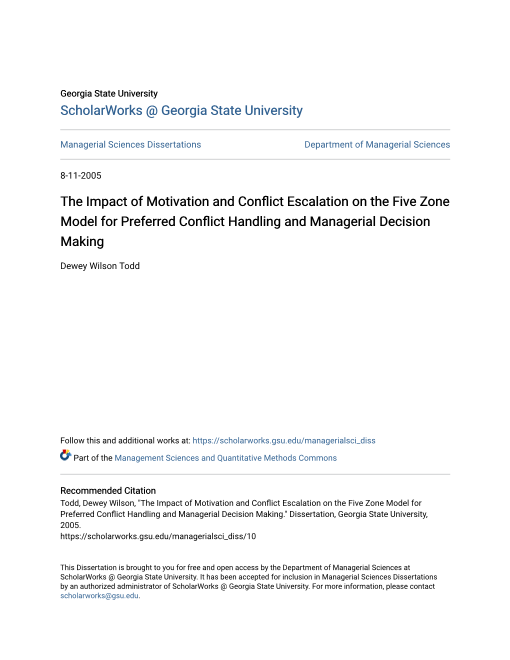 The Impact of Motivation and Conflict Escalation on the Five Zone Model for Preferred Conflict Handling and Managerial Decision Making