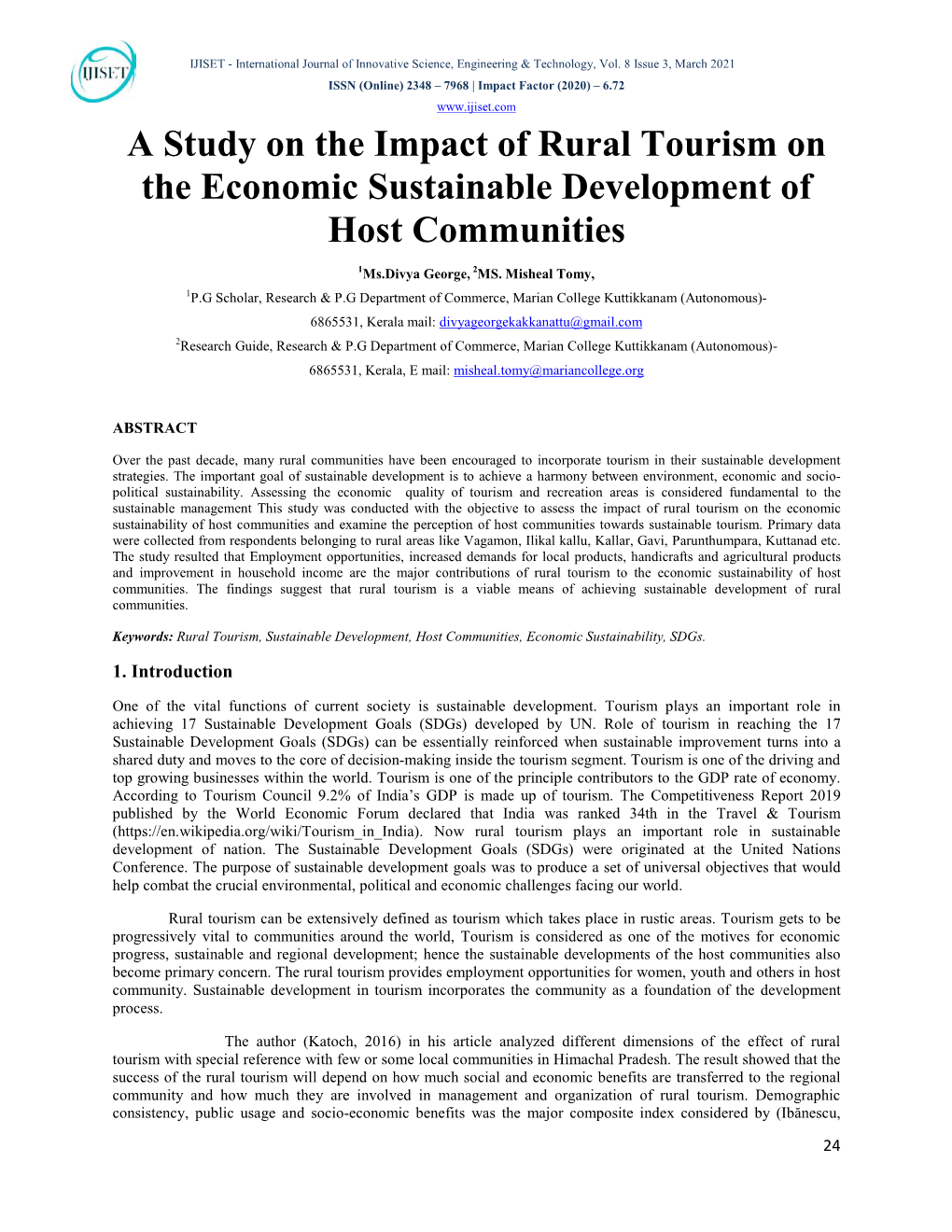 A Study on the Impact of Rural Tourism on the Economic Sustainable Development of Host Communities