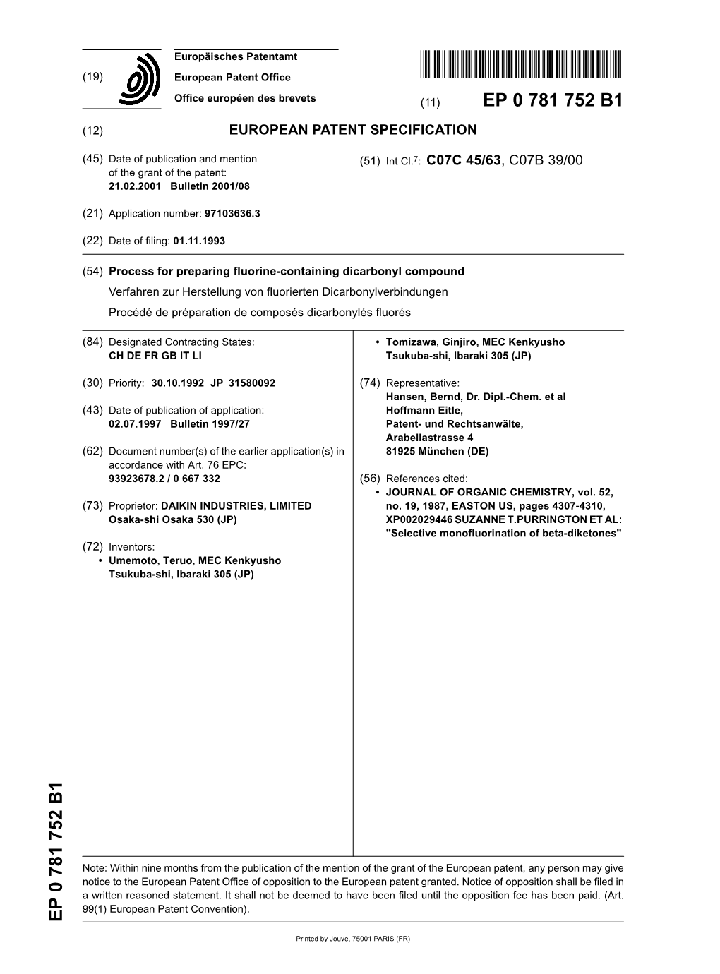 Process for Preparing Fluorine-Containing Dicarbonyl