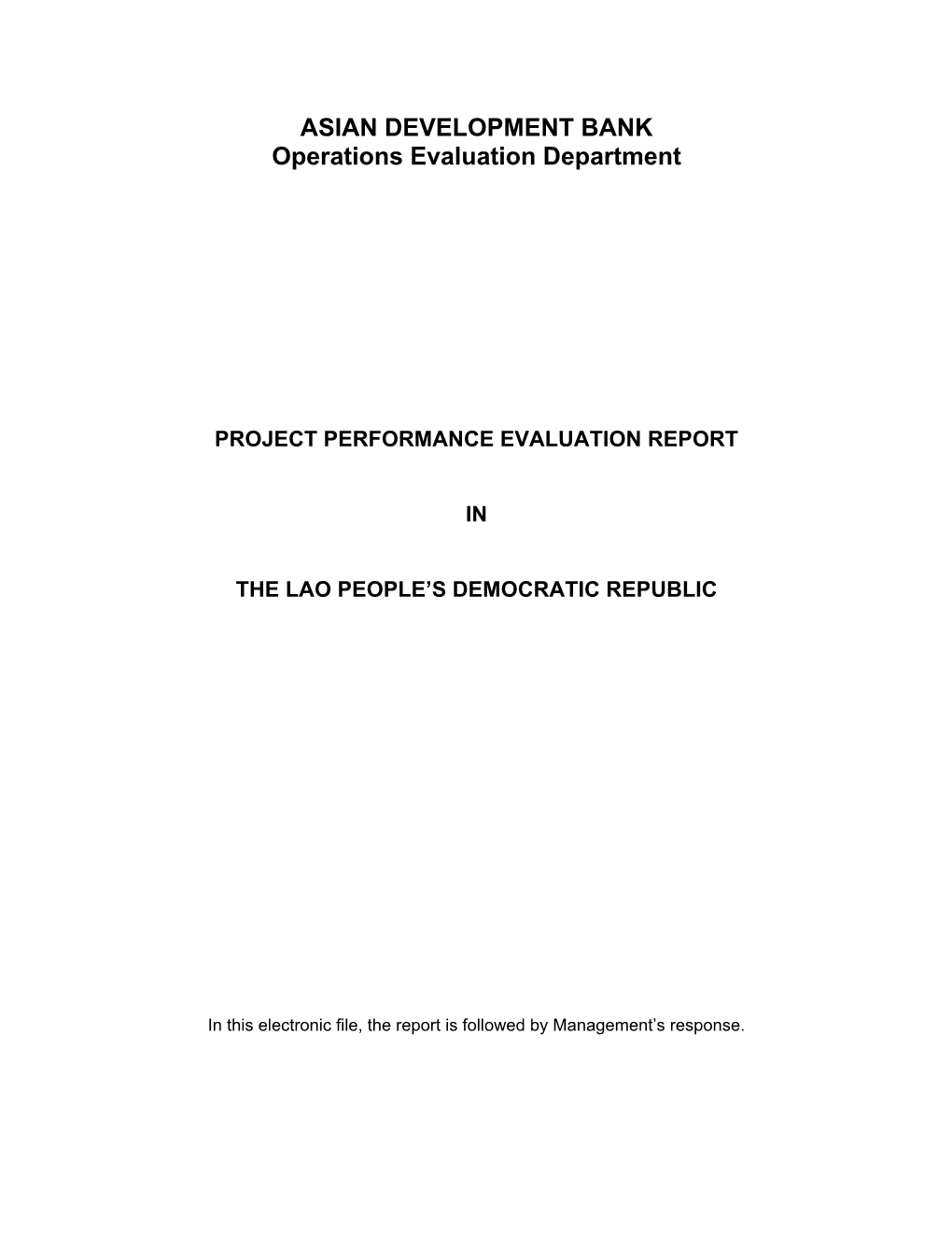 Evaluation of the Primary Health Care Project in the Lao People's