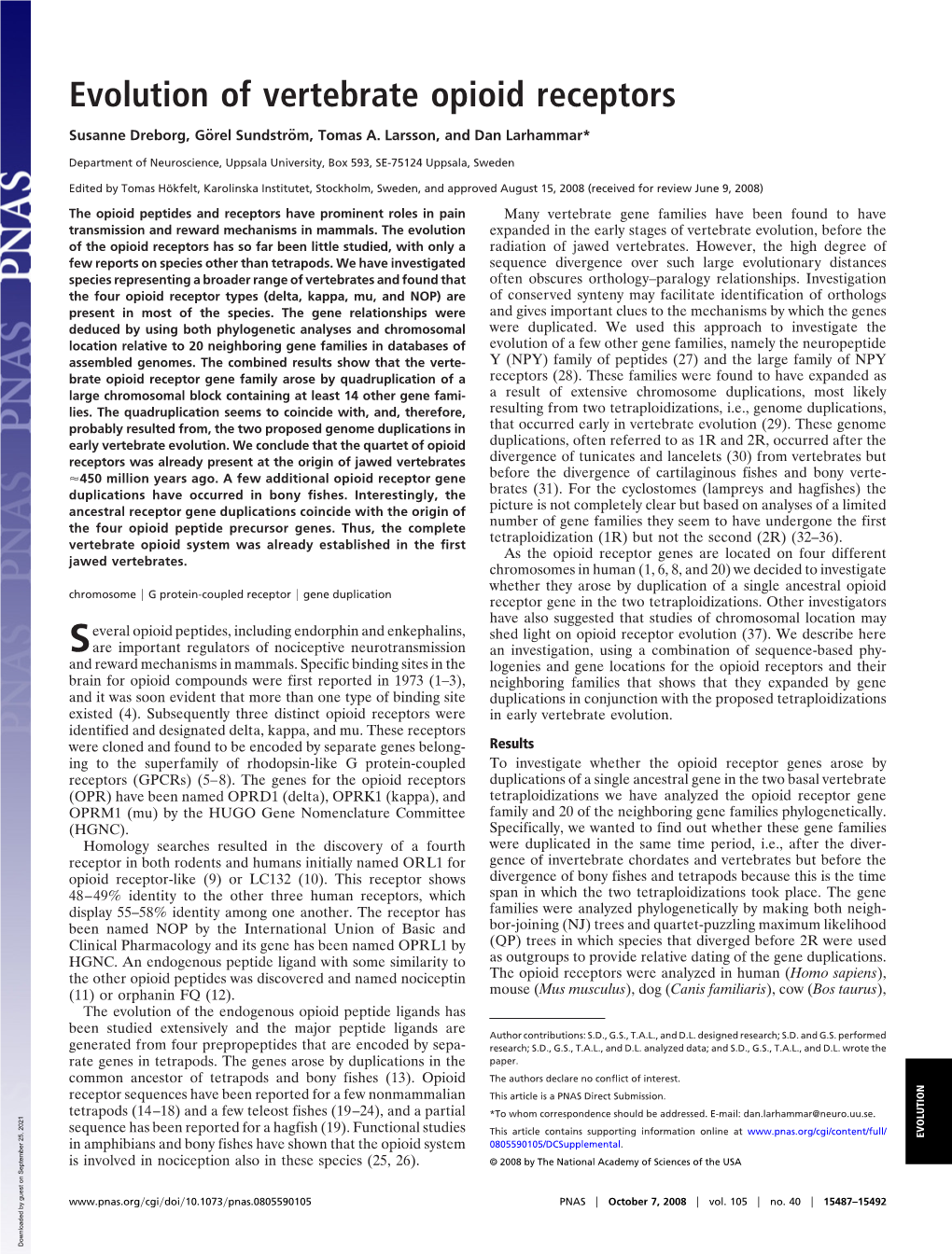 Evolution of Vertebrate Opioid Receptors